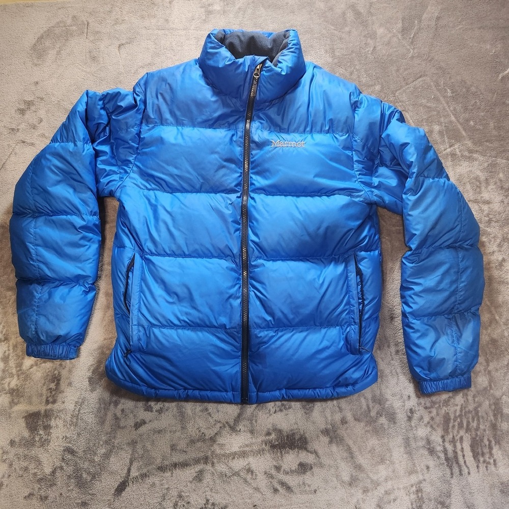 Marmot Jacket Mens Medium Blue Guides Down 700 Fill Ripstop Wind Resist Gorpcore